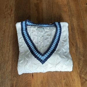 American Eagle outfitters cream blue cable knit acadamia preppy sweater XS